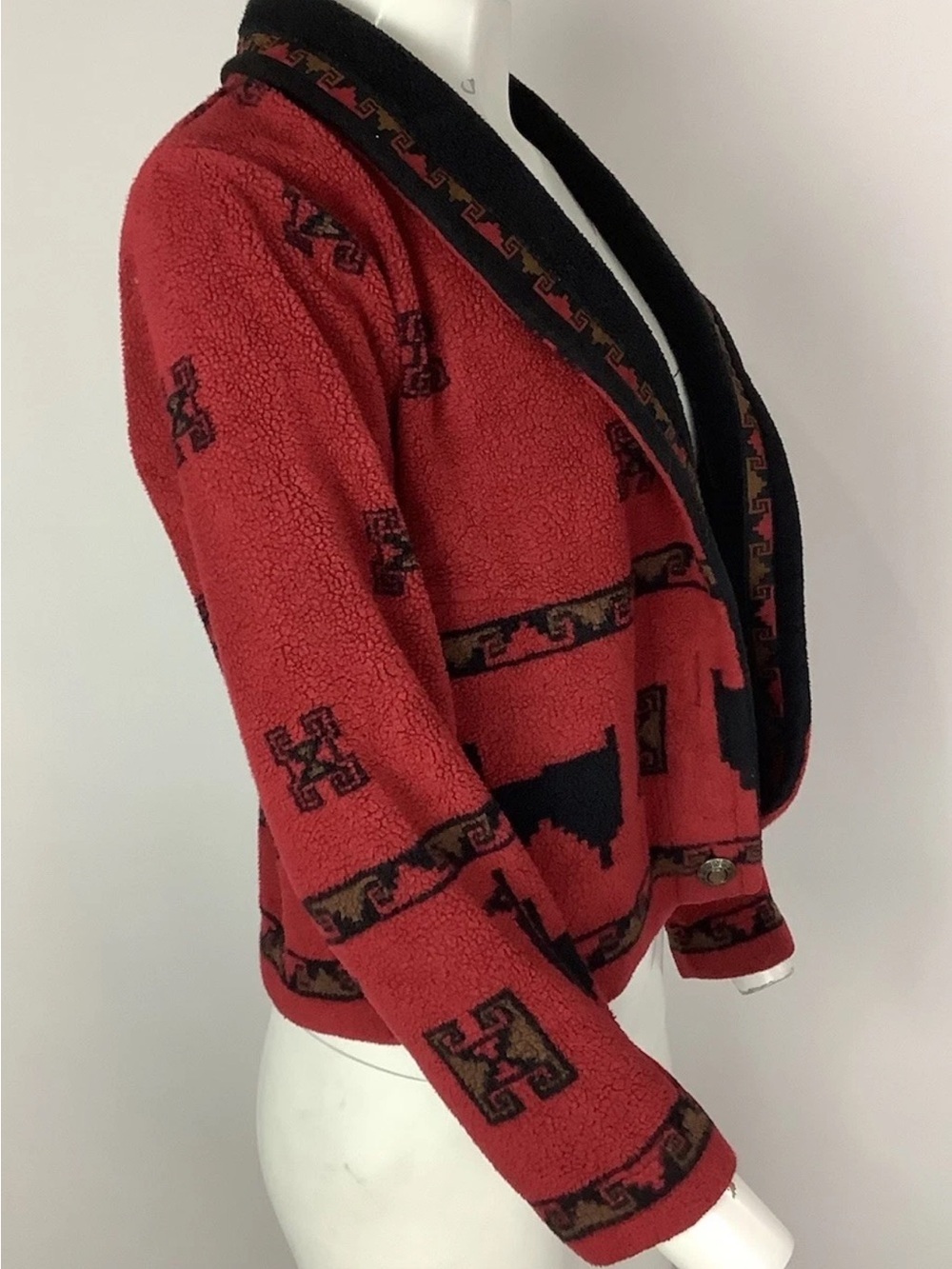 Vintage 90's County Clothing Sz S Aztec Peruvian Western Fleece Jacket Red - Picture 3 of 7